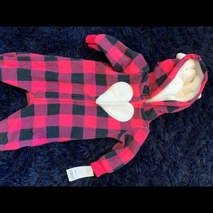 NWT pink plaid fleece one piece